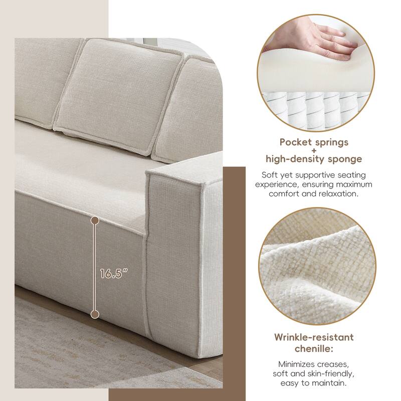 Oversized L-Shaped Modular Sectional Sofa, Wrinkle-Resistant Chenille 6 Seat Cloud Sofa, Full Compression Deep Seat Corner Sofa