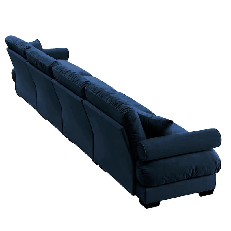 166" Velvet 4-Seater Sofa with Bolster Armrests, High-Resilience Sponge Cushions
