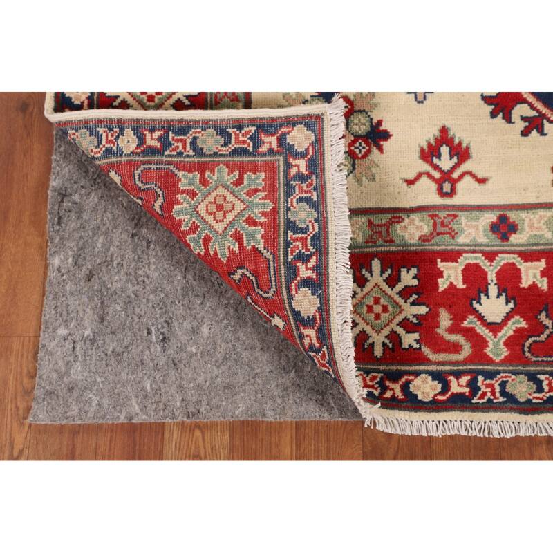 Geometric Beige Kazak Oriental Area Rug Handmade Wool Carpet - 5'0" x 6'8"