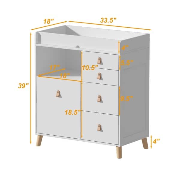 dimension image slide 1 of 2, Storage Dresser Chest w/Changing Station for Infant Kids Bedroom White