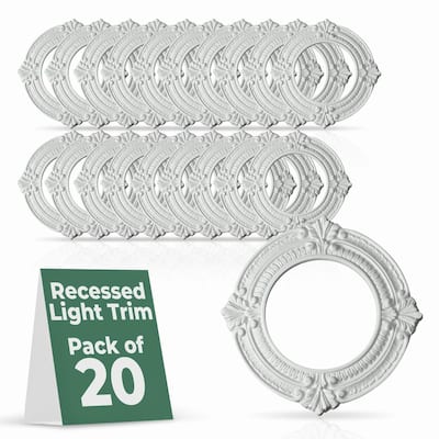 White Recessed Ceiling Medallion Polyurethane Foam Ornate Water resistant ID 6" x OD 10" (Set of 20) Renovators Supply