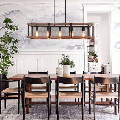 5-Light Farmhouse Metal Rectangular Chandelier - Brown + Black