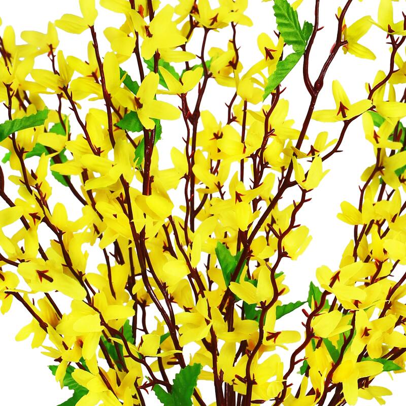 Set of 2 Yellow Artificial Forsythia Flower Stem Bush Bouquet 23in 23
