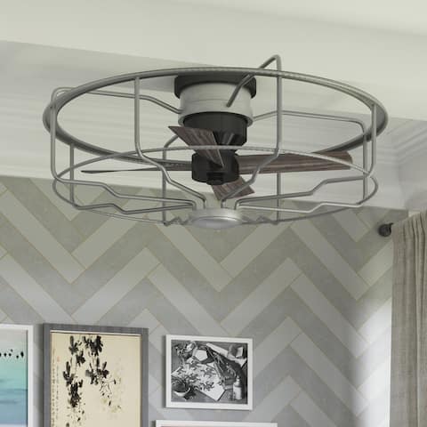 Luxury Luxe Indoor Ceiling Fan, 15.3"H x 32.9"W, with Industrial Chic Style, Galvanized Steel Finish, by Urban Ambiance