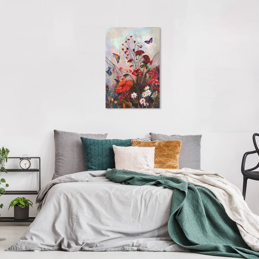 Wynwood Studio Canvas Floral and Botanical Nature Beauty Red and Light Gray Traditional Wall Art Canvas Print - Red, Gray