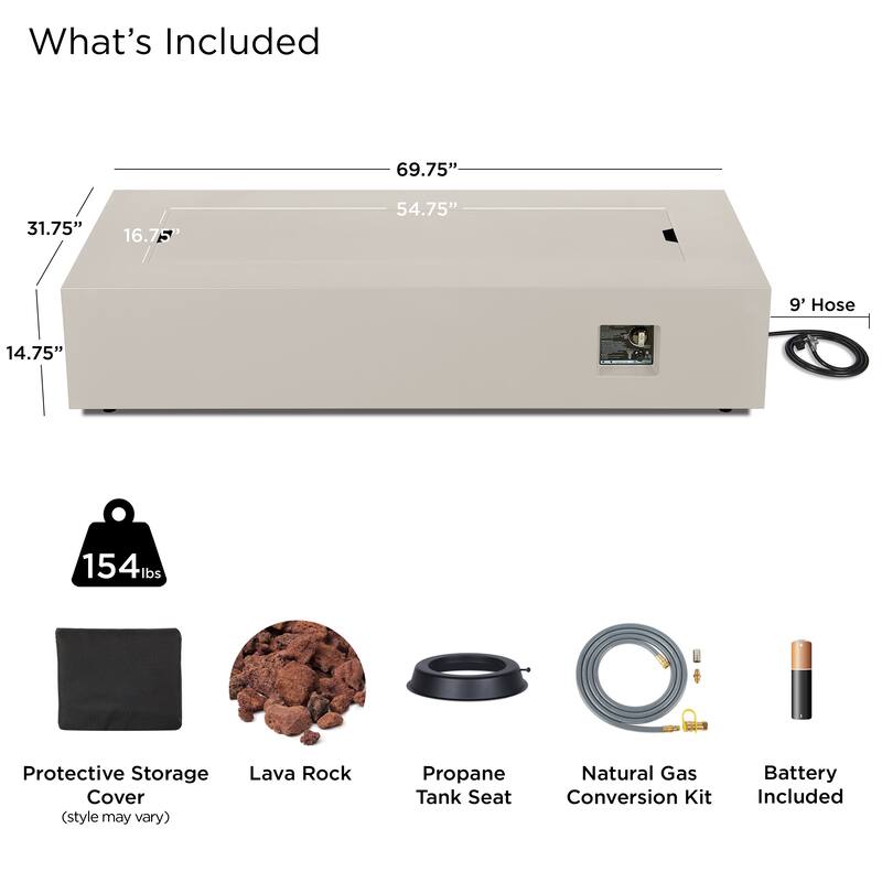 Aegean 70" Rectangle Fire Table Propane or Natural Gas by Real Flame