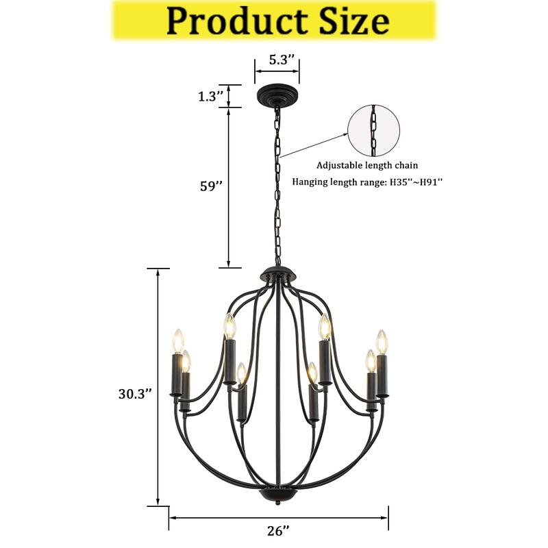 CraftHome 26'' 8-Light Modern Candelabra Chandelier For Living Room Dining Room And Entryway