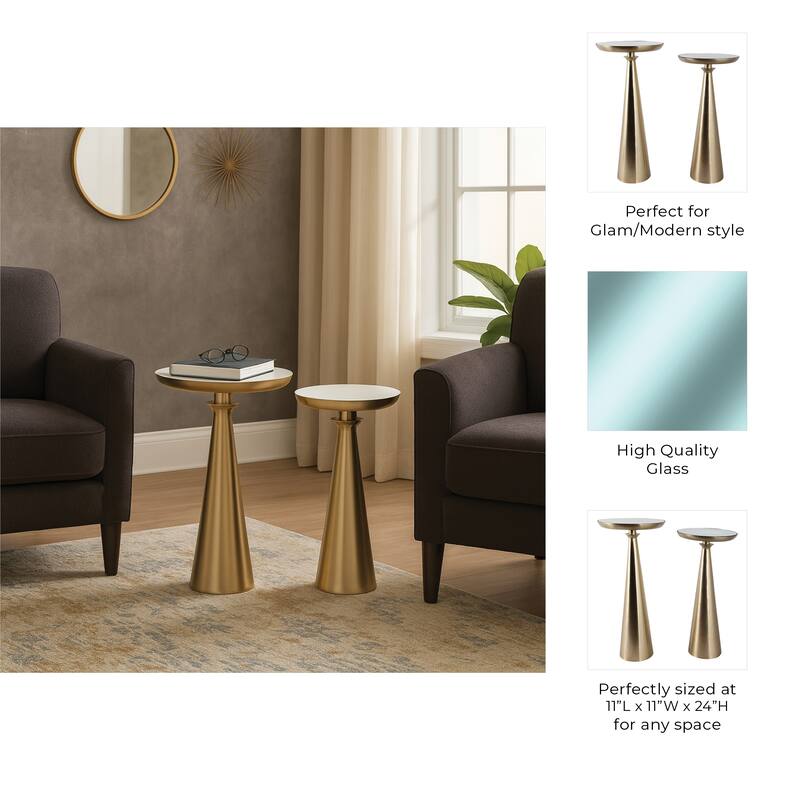 Accent Side Tables with Pedestal Bases - Set of 2, 24", Gold & White - 24.0"