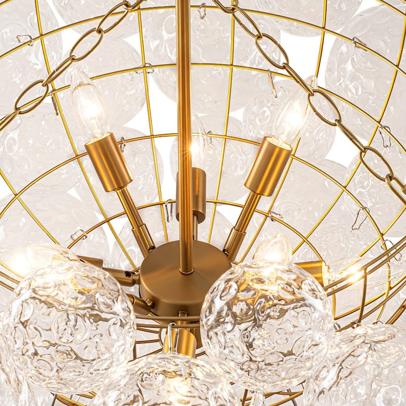 Luxury Brass Hammered Water Glass Globe Cluster Bubble Chandelier