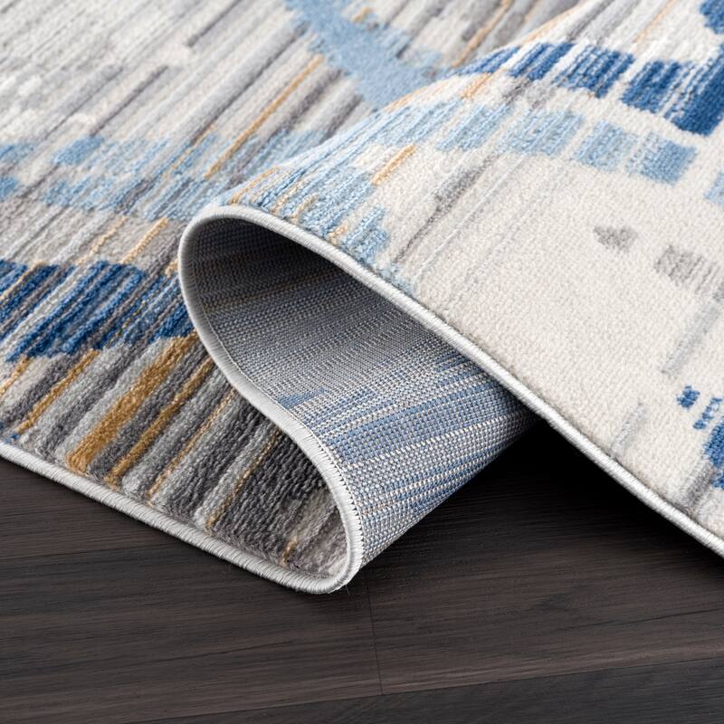 Abani Dune Contemporary Chevron Blue and Grey Indoor Area Rug