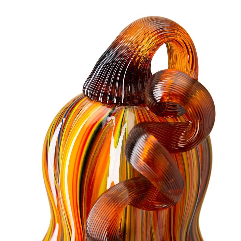 Glitzhome Multi Striped Fall Harvest Glass Pumpkins Halloween Thanksgiving Festival Decorations