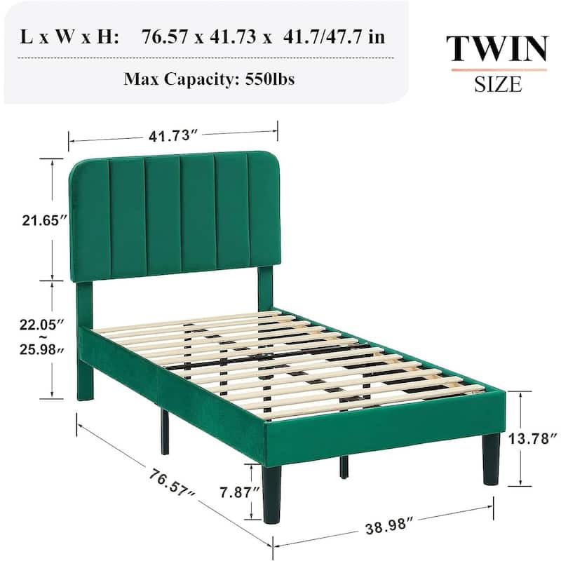 Javlergo Upholstered Platform Bed Frames with Height Adjustable Headboard, Sturdy Wooden Slats/Noise-free