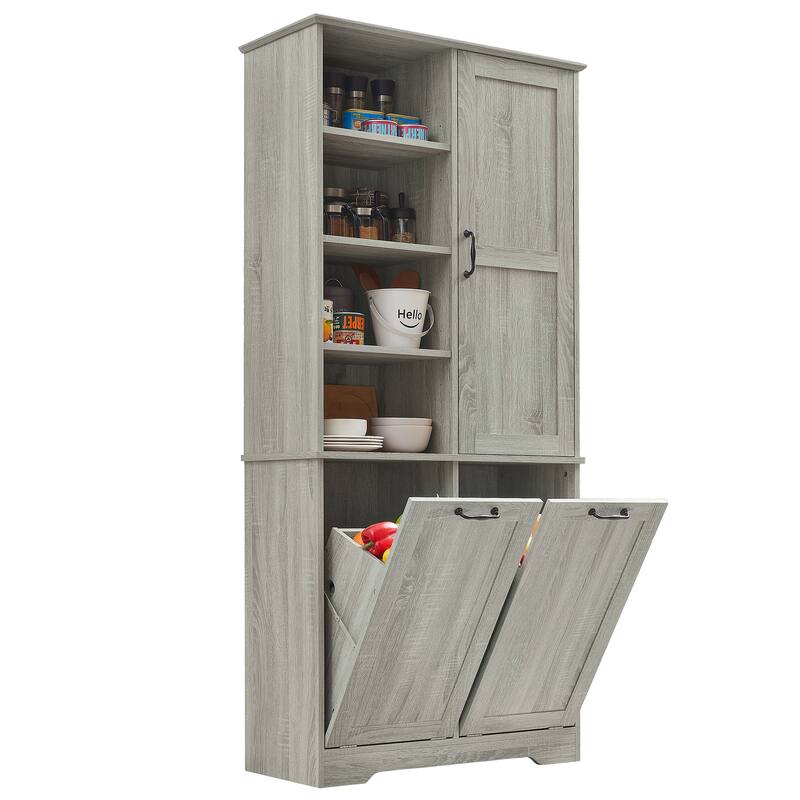 Bathroom Storage Cabinet with Doors and Drawers, Tilt-Out Laundry Hamper, Freestanding Style, Open Shelve, Adjustable Shelf