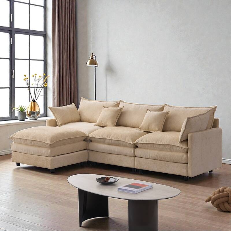 105" L-Shaped Modular Sectional Sofa with Ottoman, Soft Chenille Upholstery, 3-Seater Couch