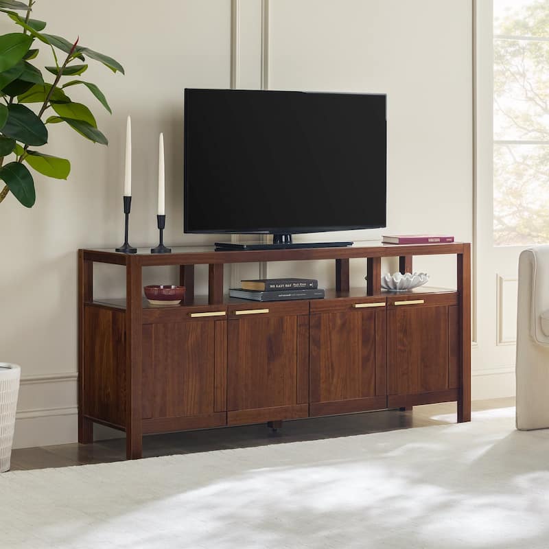 Walker Edison Modern Solid Wood 58" TV Stand with Glass Top