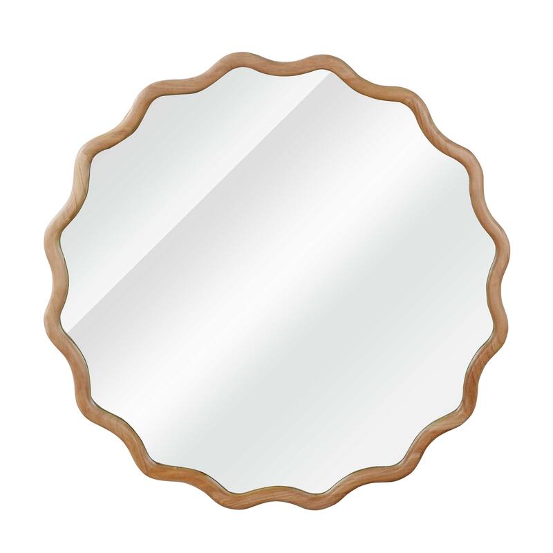 Wavy Round Solid Wood Frame Decorative Mirror Modern Farmhouse Wall Mirror For Bedroom Bathroom Living Room Entryway
