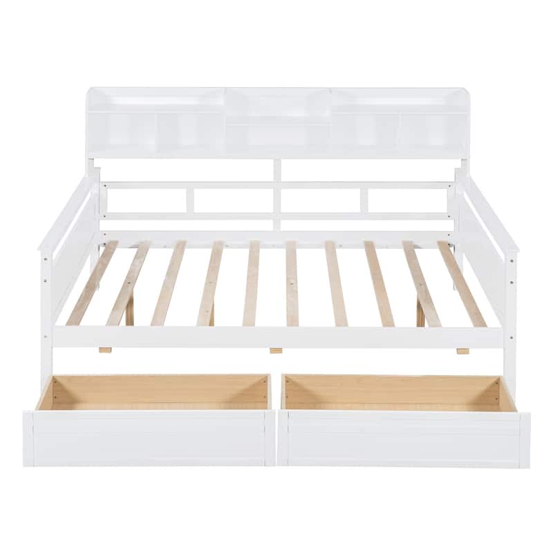Twin/Full size Daybed with Shelves and Two Drawers
