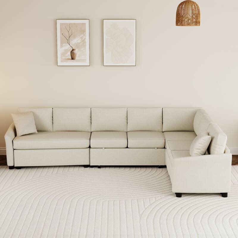 L-shaped Sofa Convertible Sofa Bed Pull Out Sofa Sleeper with Two Back Pillows, Two USB Ports and Two Power Sockets