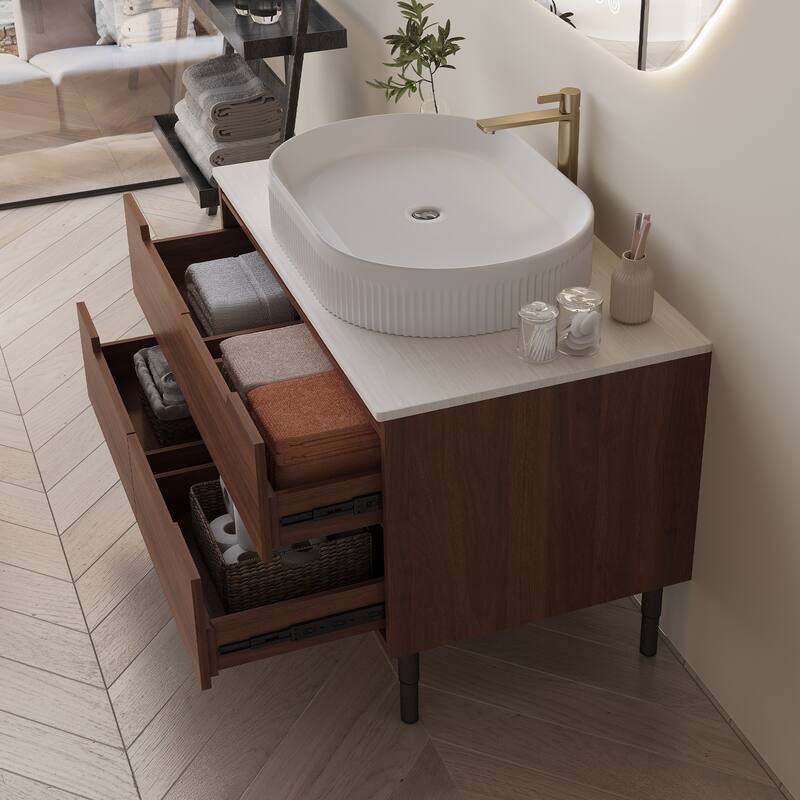 36 inch Bathroom Vanity, Freestanding or Wall Mounted with Ceramic Integrated Sink & Soft-Close Drawers