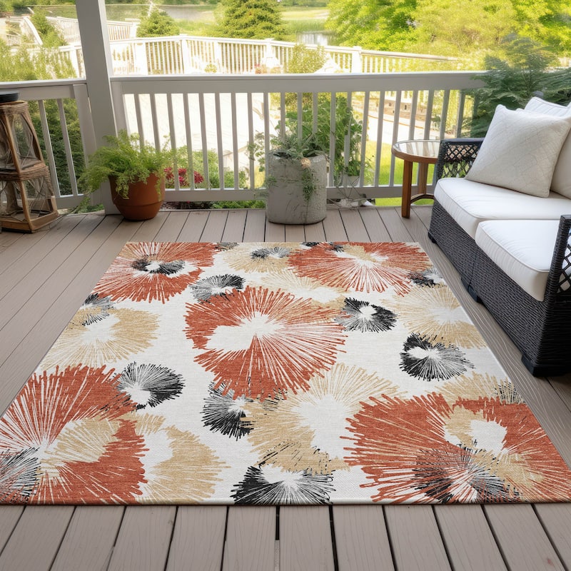 Machine Washable Indoor/Outdoor Modern Floral Chantille Rug - Paprika - 2'6" x 3'10"