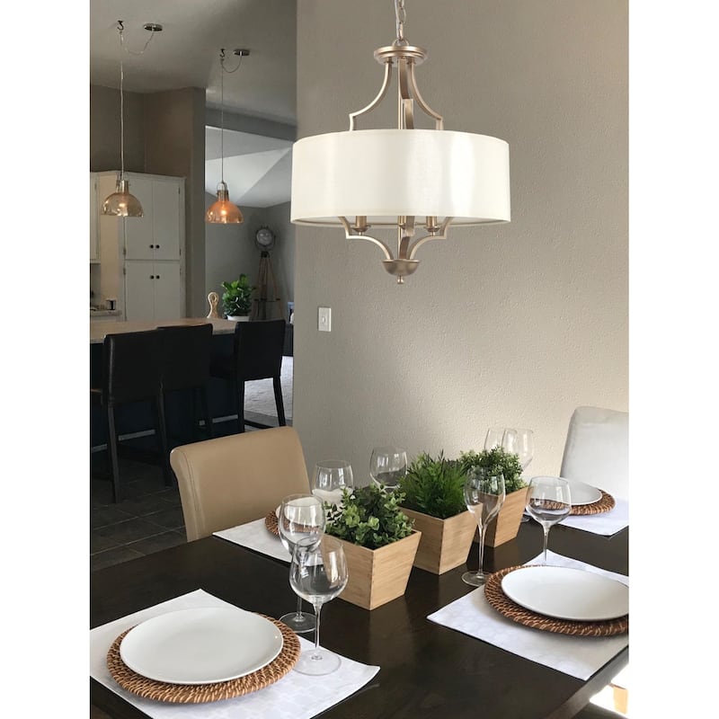 Mid-Century Modern 3-Light Drum Chandelier Fabric Lights for Dining Room - Deep Gold - 17" D x 20" H