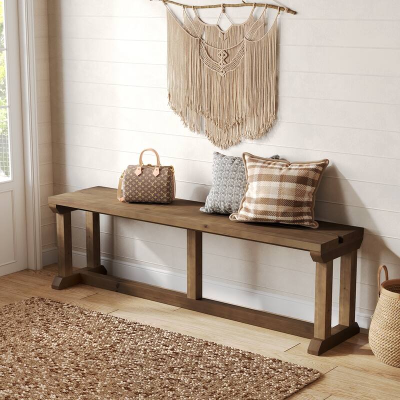 Solid Wood Entryway Bench, Rustic Shoe Bench & Bed Bench for Bedroom, Hallway, Living Room