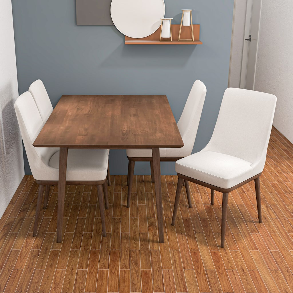 Ana Modern Solid Wood Walnut Dining Table and 4 Chairs Set