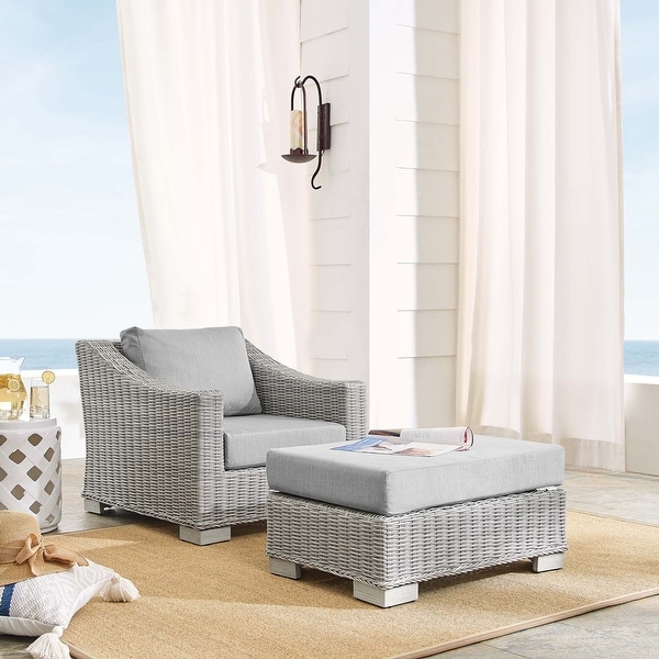 Conway Sunbrella® Outdoor Patio Wicker Rattan 2-Piece Armchair and Ottoman Set. Opens flyout.