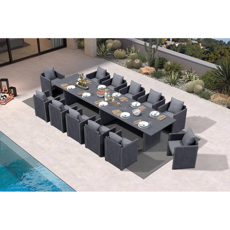 PURPLE LEAF Sanori Patio Dining Set Modern Large Weather-Resistant Table and Aluminum Chairs - 13-Piece Rectangle