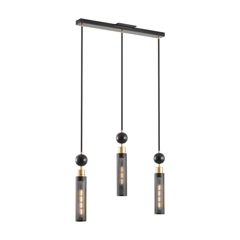 Modern Black and Gold 3-Light Pendant Chandelier, Adjustable Hanging Lights with Cylindrical Mesh Shades, E26 Base, Dining Room