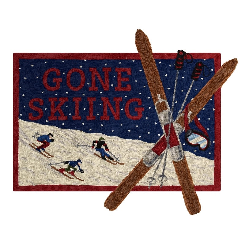 Gone Skiing Wool Hook Rug - 30x36"