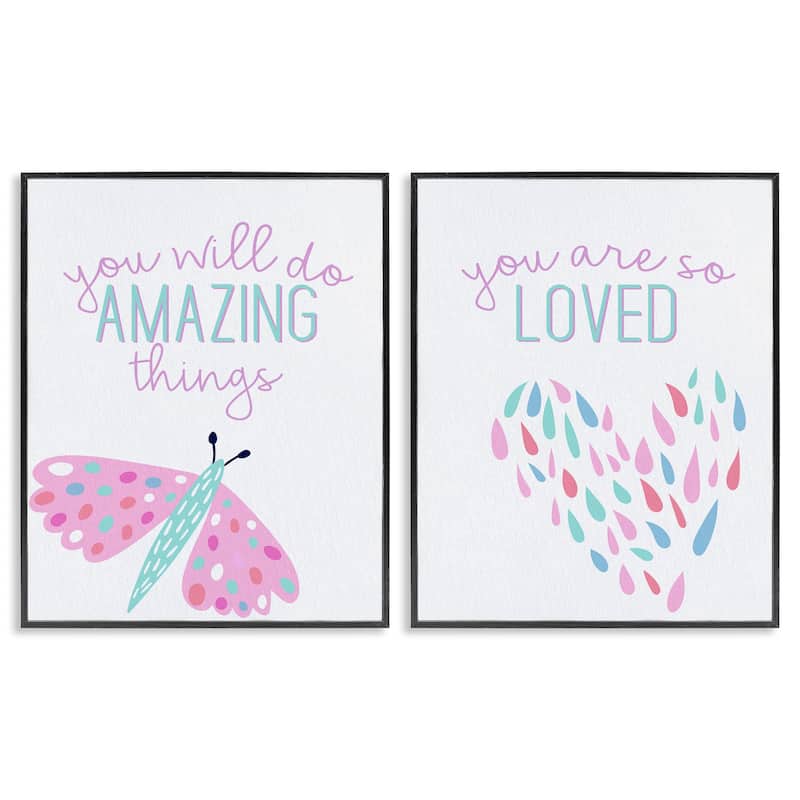 Stupell Pastel Inspirations with Dragonfly Framed Giclee Art Design By Kim Allen (Set of 2) - 16 x 20 - Black