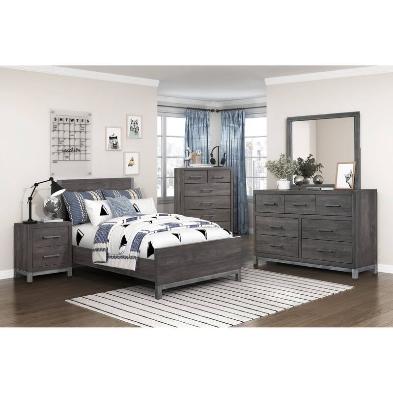 Brown Gray Finish 1pc Panel Bed Contemporary Design