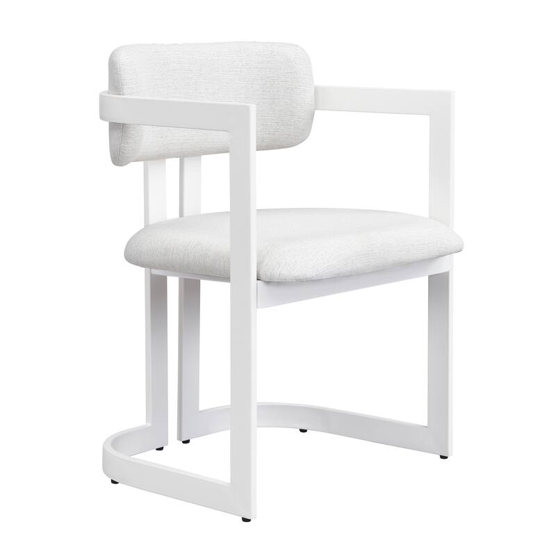 Upholstered Dining Chairs Set of 2, Fabric Armchairs with Beige Seating White Metal Frame, 265 LBS Weight Capacity