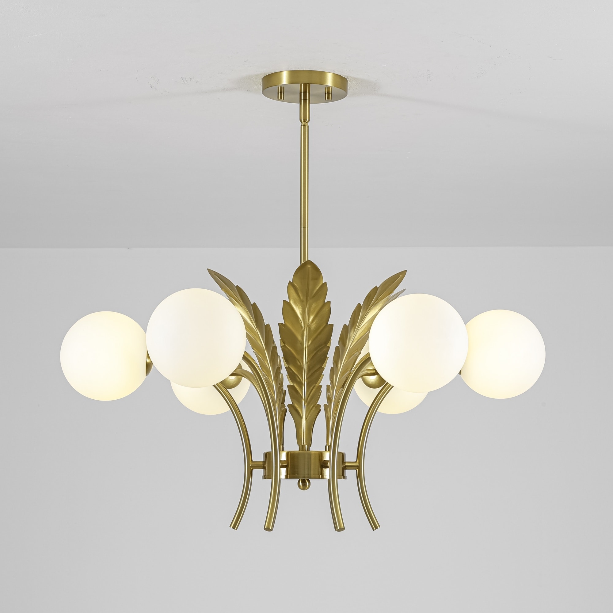 Rennnsan 6-Light Modern Gold Chandelier Sputnik Frosted Glass Globe Pendant for Dining Room - 27.4 in. Dia × 13.8 in. H
