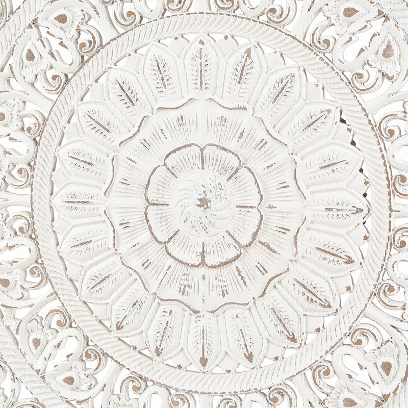 Distressed White Wood Flower Square Frame Wall Decor