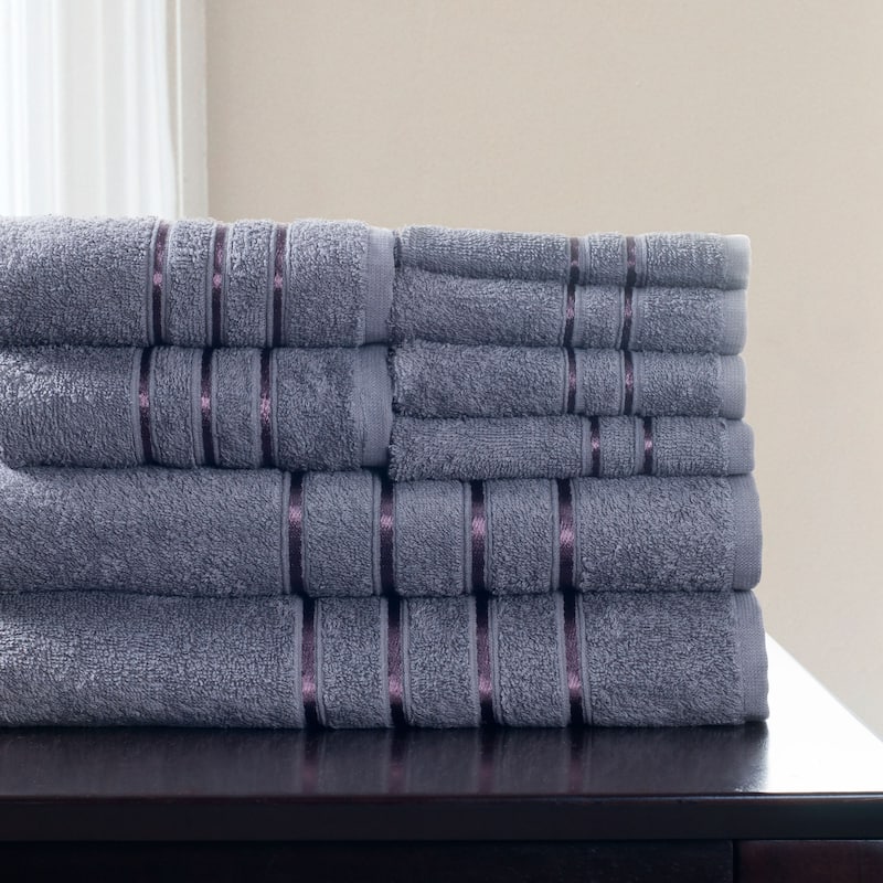 Plush Bathroom Towels - 8-Piece 100% Cotton Set with 4 Washcloths, 2 Hand Towels, and 2 Bath Towels by Lavish Home (Silver) - Silver