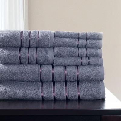 Plush Bathroom Towels - 8-Piece 100% Cotton Set with 4 Washcloths, 2 Hand Towels, and 2 Bath Towels by Lavish Home (Silver)