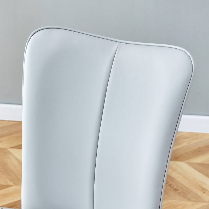 Table and chair set,Modern Marble Pattern MDF Dining Set - with 4 PU chairs with a vertical stripe design on the backrest