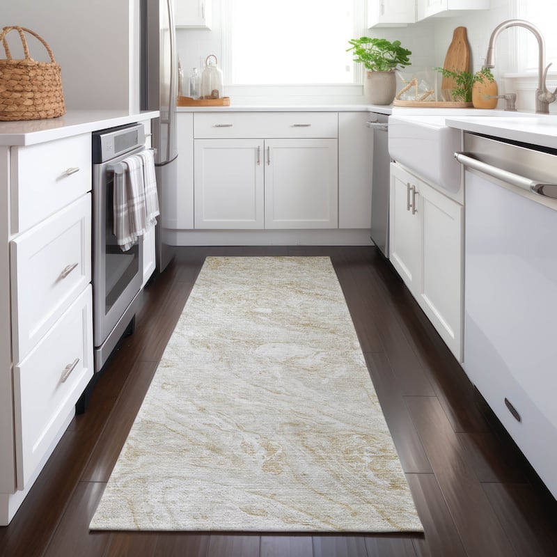 Machine Washable Indoor/ Outdoor Chantille Modern Abstract Rug - 2'3" x 7'6" - Ivory