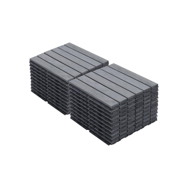 12"x12" Light Gray Acacia Hardwood Deck Tiles, Interlocking Outdoor Flooring for Patio, Pool