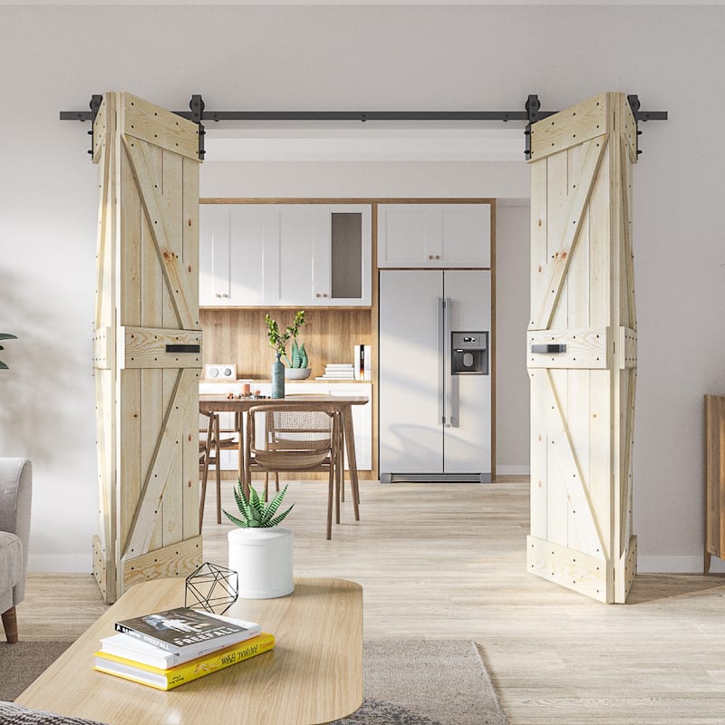 Coast Sequoia 30in./36in./48in./60in./72in. x 84in. Embossing Pine Wood Bi-Fold Barn Door With Sliding Hardware Kit