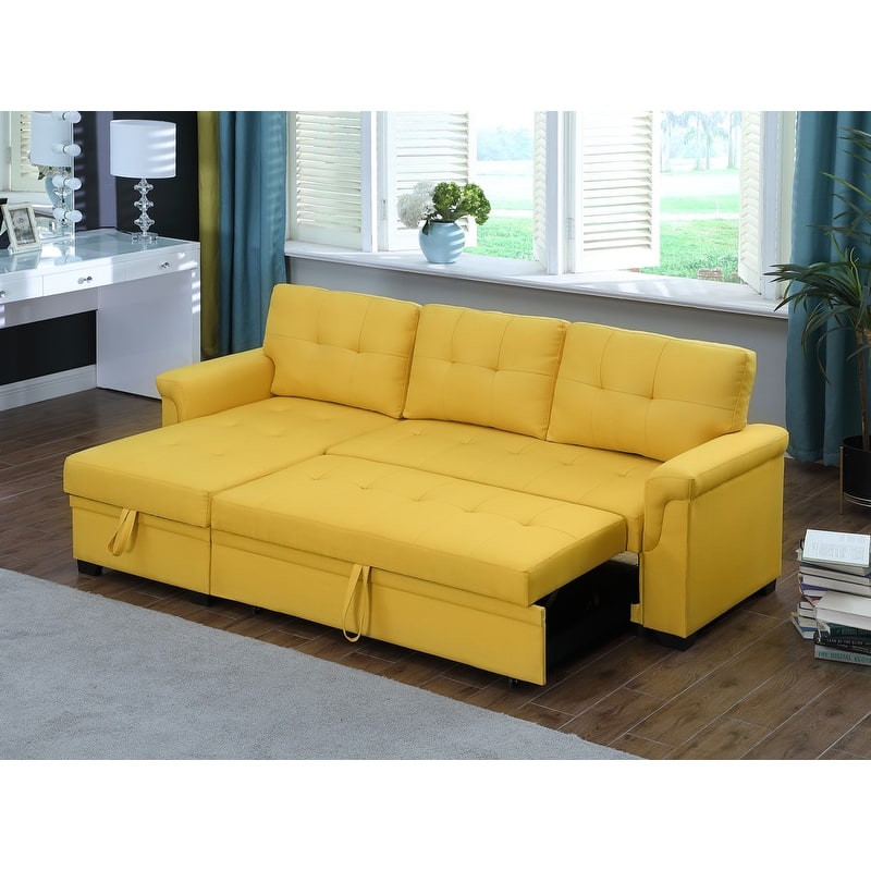Lucca 84-inch Reversible Sleeper Sectional Sofa with Storage Chaise - 84"W x 54"D x 35"H