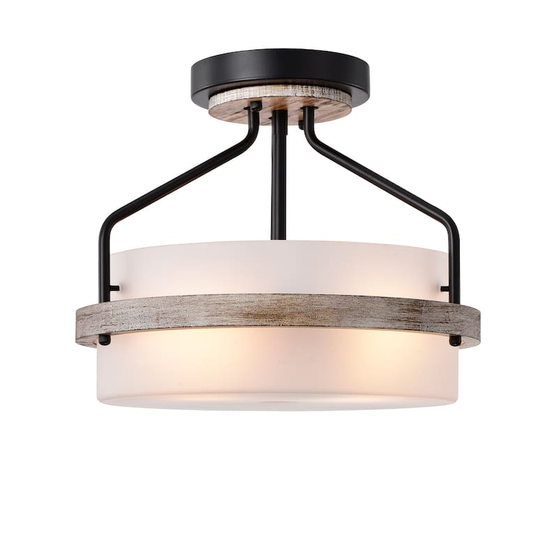 Janice Matte Black 2-Light Frosted Glass Drum Shade Semi-Flush Mount