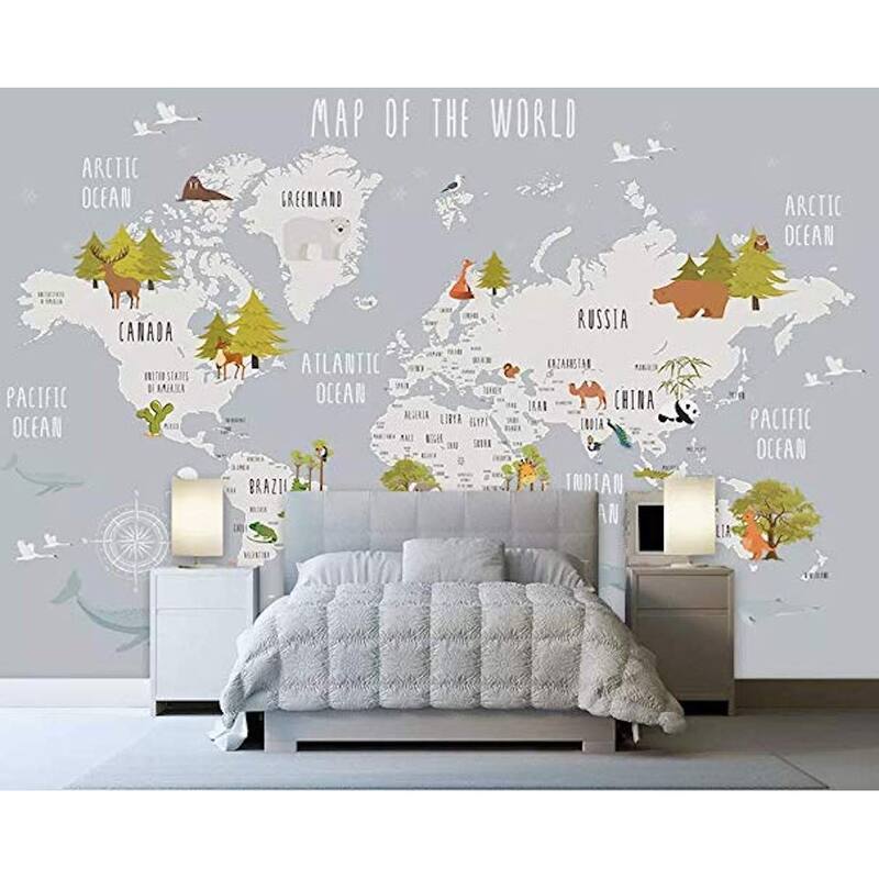 GK Wall Design World Map and Animal Kids Removable Wallpaper