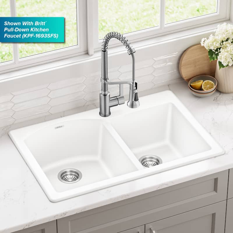 KRAUS Forteza Granite 33 inch 60/40 Undermount Drop-in Kitchen Sink