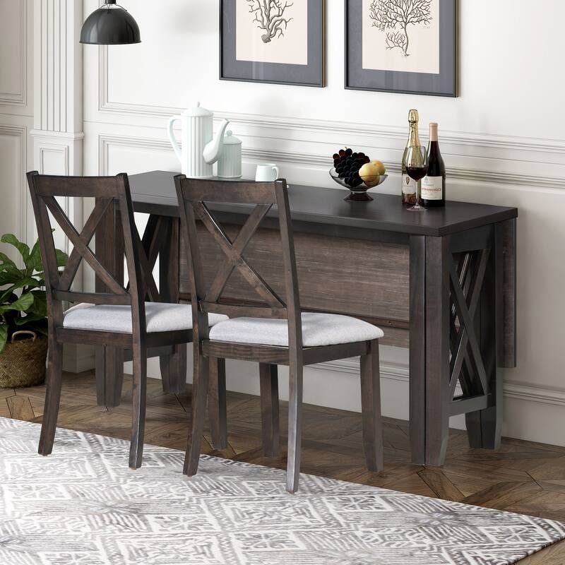 Espresso 6-Piece Wooden Dining Table Set with Foldable Table & 4 Chairs