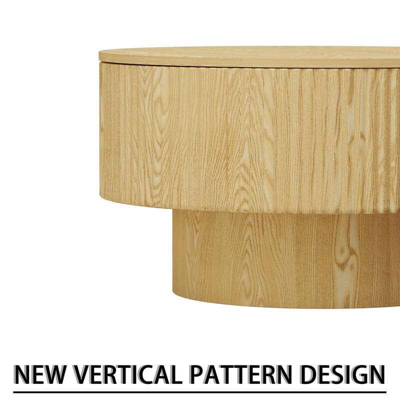 29.53" MDF Modern Circular Coffee Table, with Circular Stripe Design and Storage Space, Suitable for Home & Kitchen