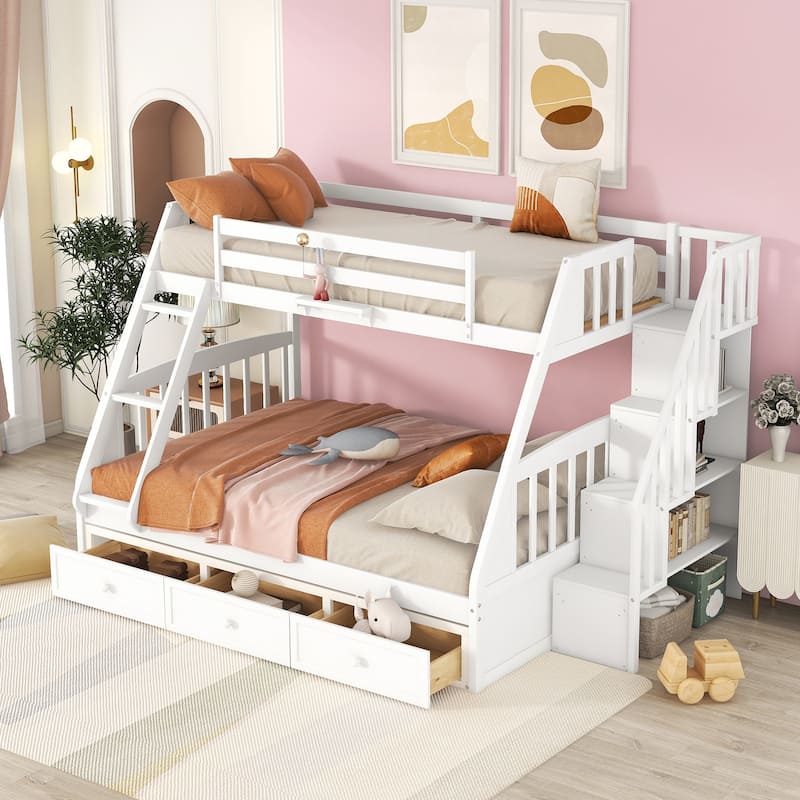 Twin over Full Bunk Bed with Stairs & Drawers