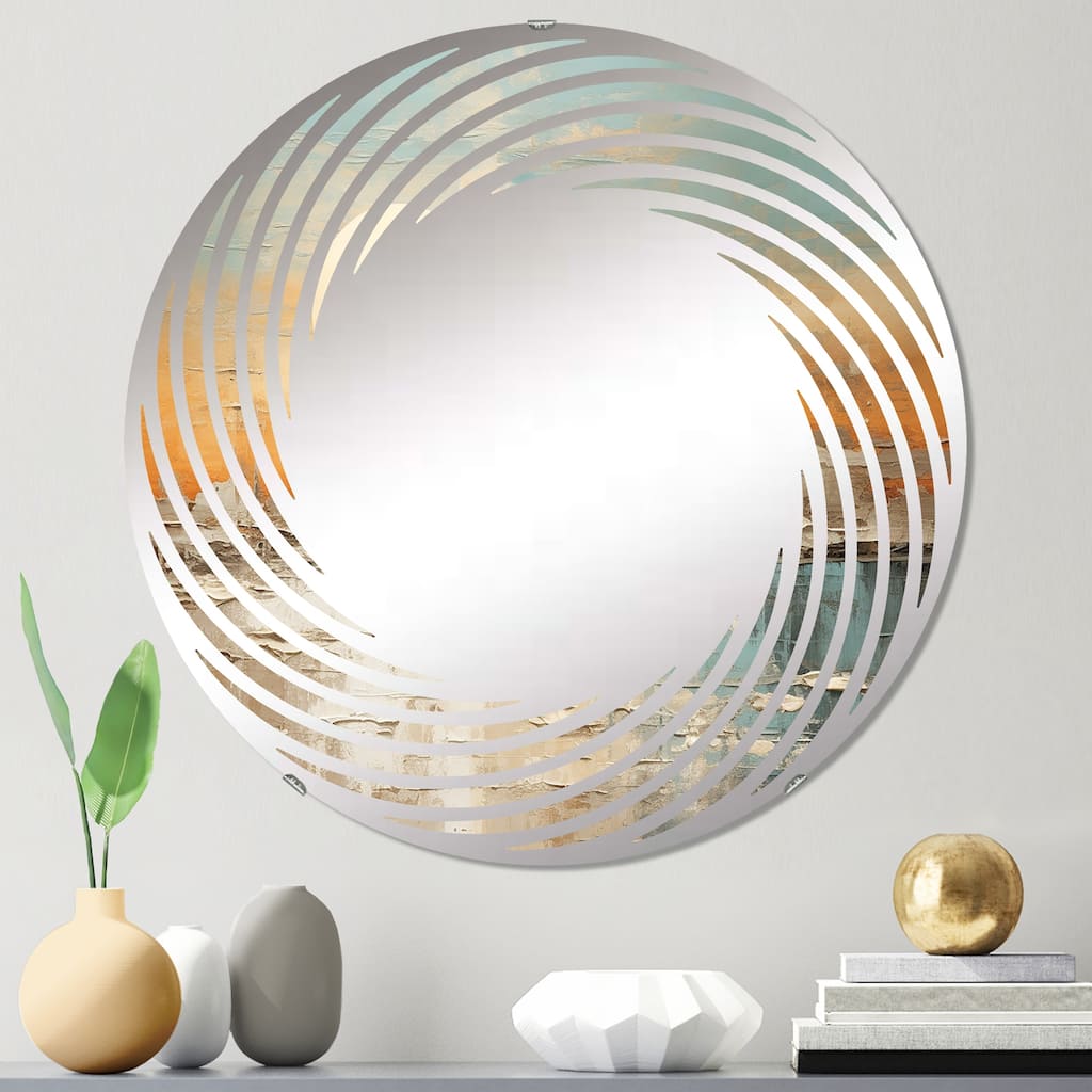 Designart "Beige And Golden Beach Sunset Paradise" Coastal Sunset Beige - Nautical & Coastal Wall Mirror For Hallway
